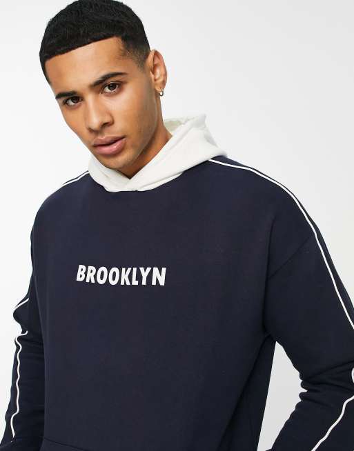 New Look – Marinblå huvtröja med Brooklyn-tryck, 3 av 4