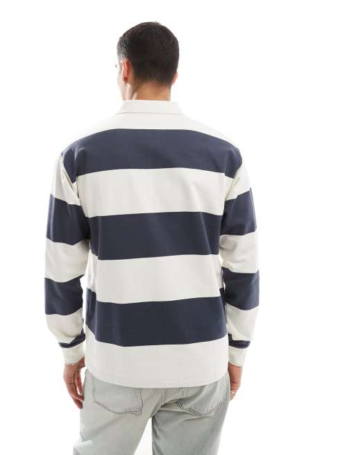 New Look – Marinblå och vit, randig pikétröja i oversize med rugbystil, 3 av 4