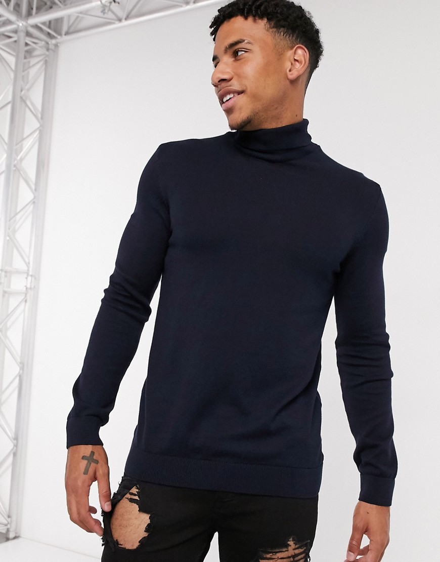New Look – Marinblå, stickad tröja med polokrage