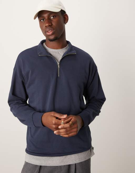 New Look – Marinblå sweatshirt med 1/4-lång dragkedja och ståkrage, 2 av 4