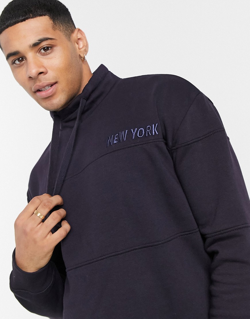 New Look – Marinblå sweatshirt med ståkrage och 'New York'-tryck