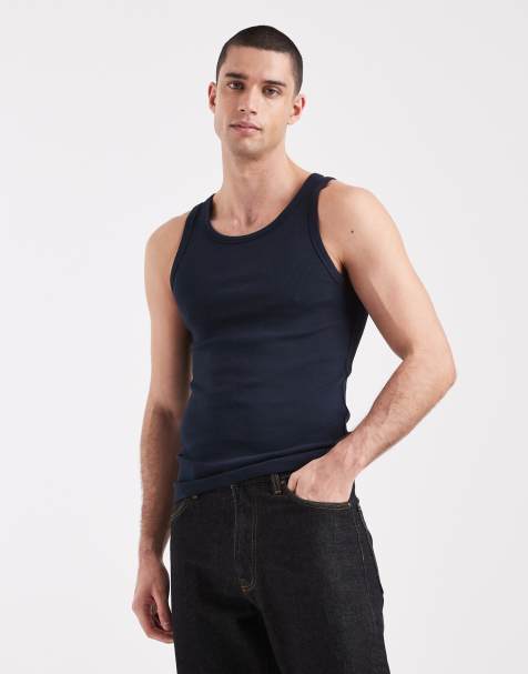 New Look – Marinblått, ribbat linne i muscle fit - view 1