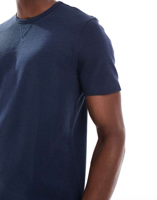 New Look - Marineblå pyjamas-T-shirt med vaffeltekstur - Del af sæt, 2 af 5