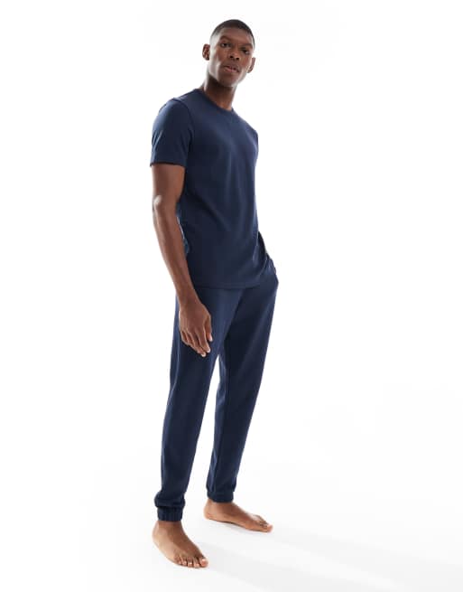 New Look - Marineblå pyjamas-T-shirt med vaffeltekstur - Del af sæt, 4 af 5