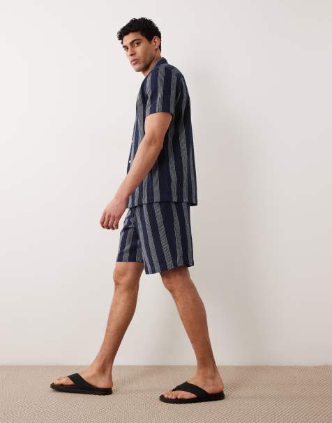 New Look - Marineblå shorts med striber - Del af sæt - view 1