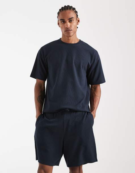 New Look - Marineblå shorts med vaffeltekstur - Del af sæt - view 1