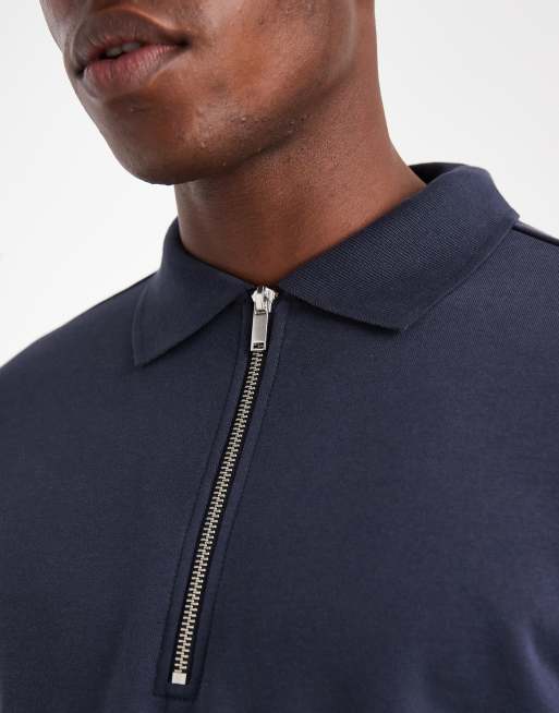 New Look - Marineblå sweatshirt med ståkrave og 1/4 lynlås, 5 af 5