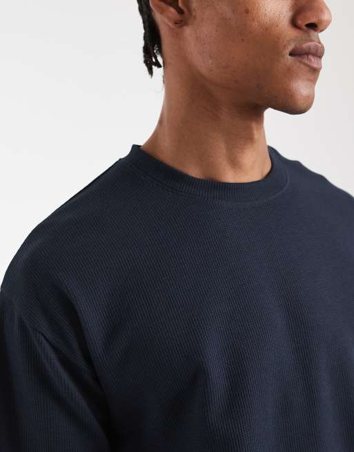 New Look - Marineblå T-shirt med vaffeltekstur - Del af sæt, 5 af 5