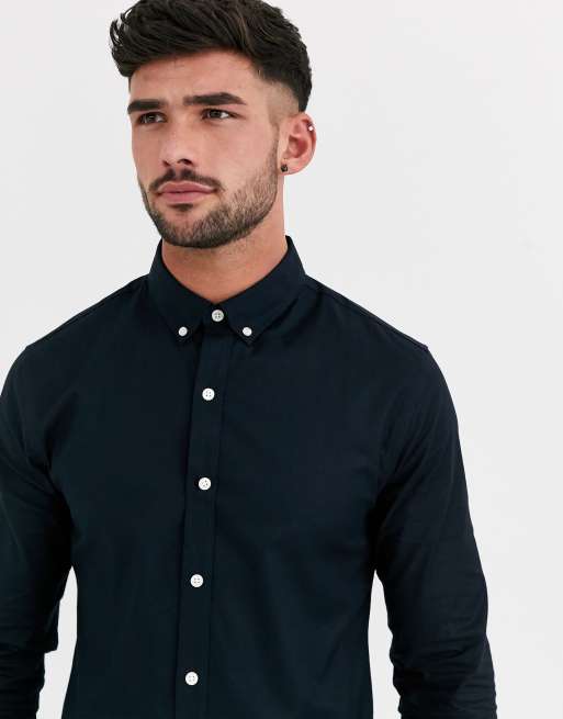 New Look – Marineblaues Oxford-Hemd in Muskel-Passform, 3 von 4