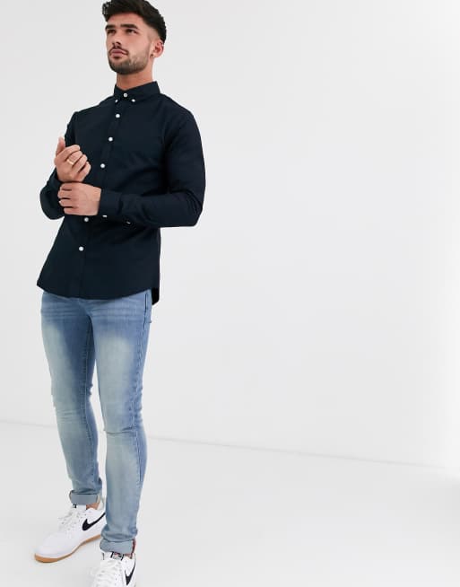 New Look – Marineblaues Oxford-Hemd in Muskel-Passform, 4 von 4