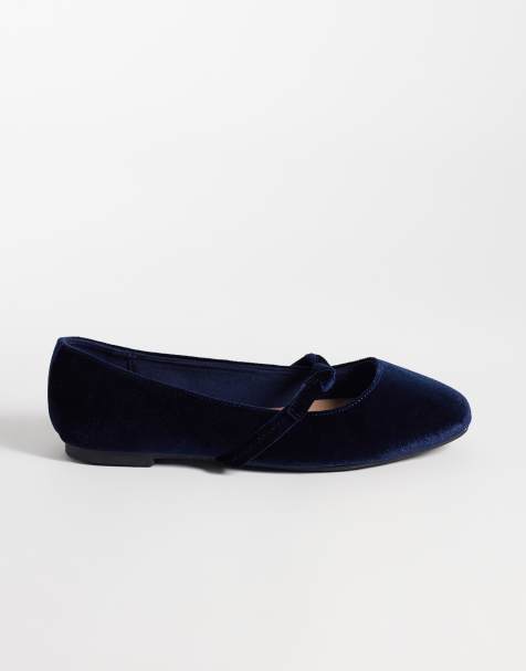 New Look Mary-Jane-Schuhe aus Samt in Marineblau - view 1