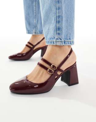 New Look - Mary-Jane-Schuhe in Burgunderrot mit Absatz und Fersenriemen