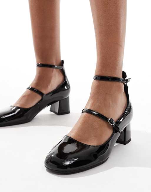 New Look Mary Jane Schuhe in Schwarz mit Absatz und hohem Knochelriemen ASOS