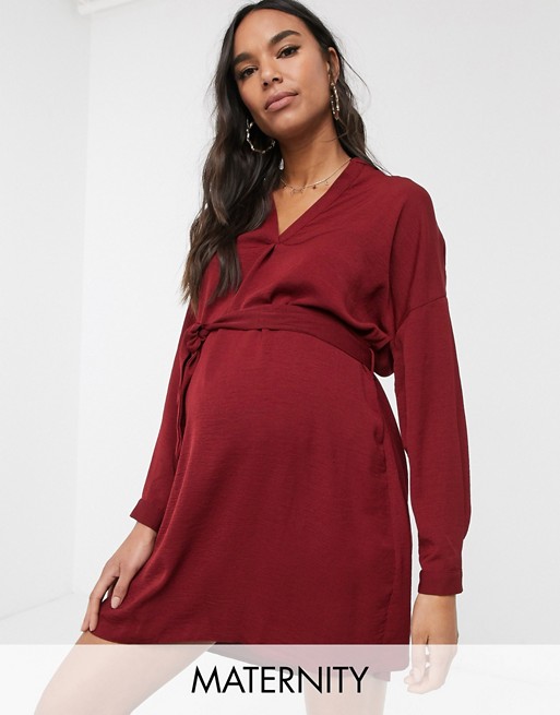 New Look Maternity belted tunic in burgundy