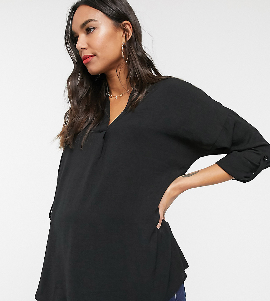 New Look Maternity - New look - maternity - blouse met omgerolde mouwen in zwart