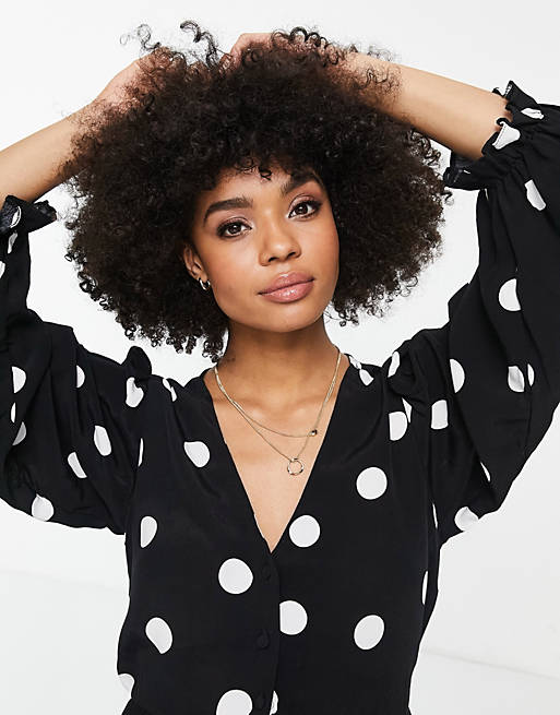  Shirts & Blouses/New Look Maternity blouse with ruffle sleeves in black and white polka dot 
