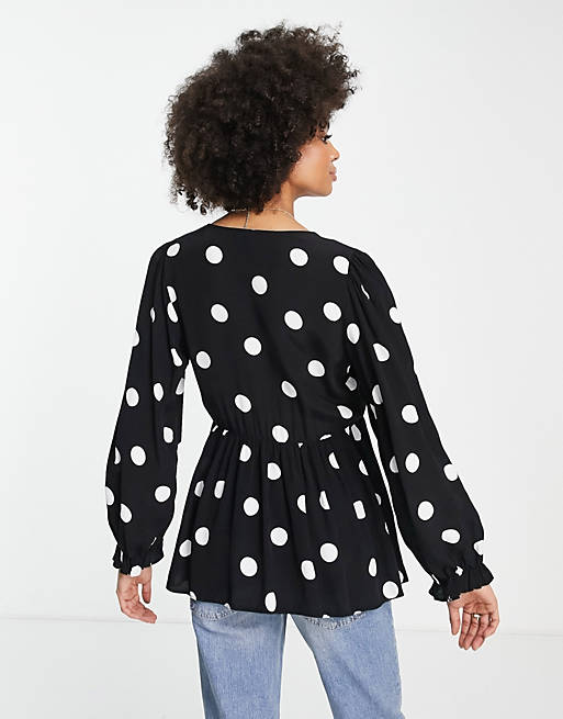  Shirts & Blouses/New Look Maternity blouse with ruffle sleeves in black and white polka dot 