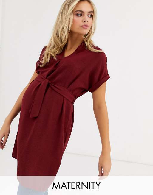 New Look Maternity – Bordowa tunika z paskiem