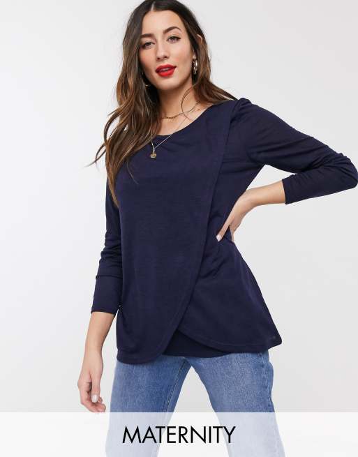 New Look Maternity - Borstvoedingstop met overslag en lange mouwen in marineblauw