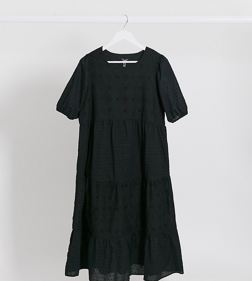 New Look Maternity - Broderie midaxi-jurk met lagen in zwart