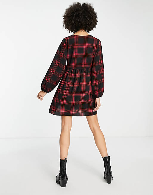 Dresses New Look Maternity button front smock mini dress in red check 