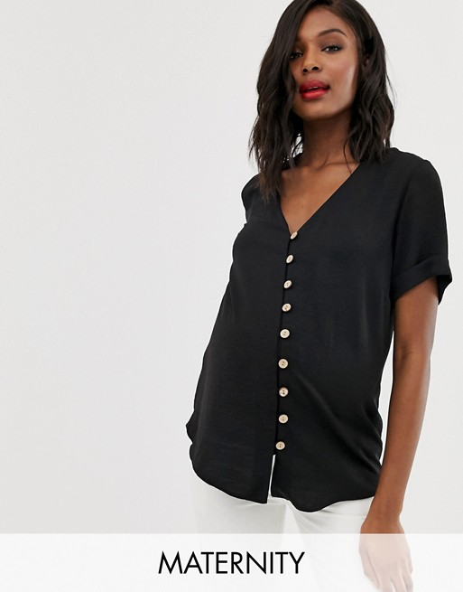 New Look Maternity button through shirt in black