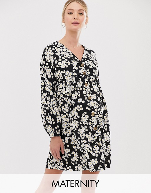 New Look Maternity button through smock dress in ditsy floral