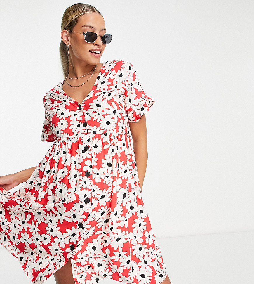 New Look Maternity button up smock dress in red floral