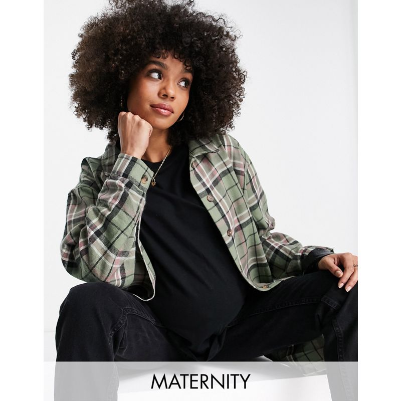 Donna MT1Qv New Look Maternity - Camicia giacca verde a quadri