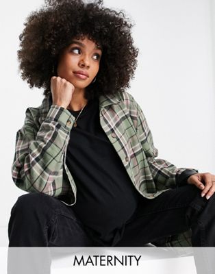 New Look Maternity check shacket in green