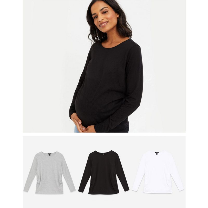  t0pVa New Look Maternity - Confezione da 3 magliette a maniche lunghe nero, bianco e grigio