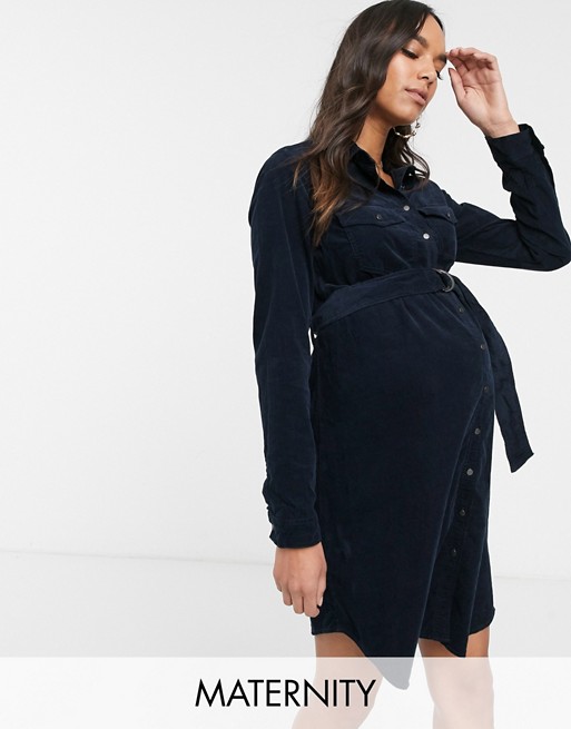 New Look Maternity cord shirt dress in navy