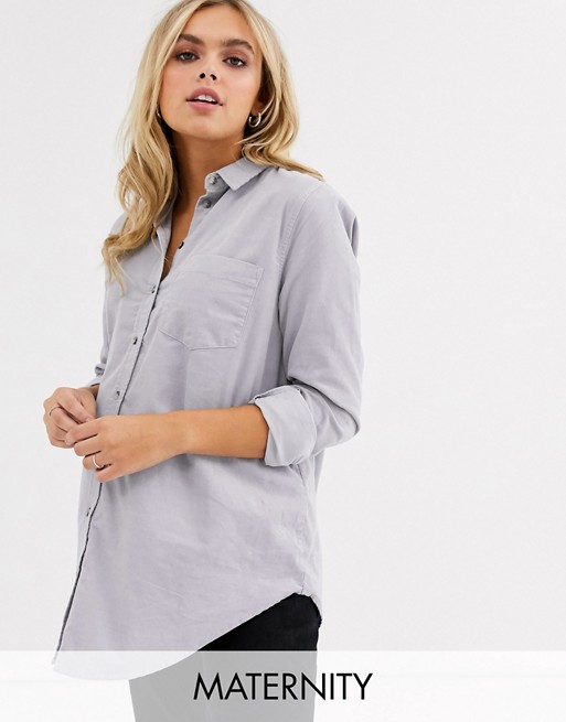 New Look Maternity cord shirt in grey