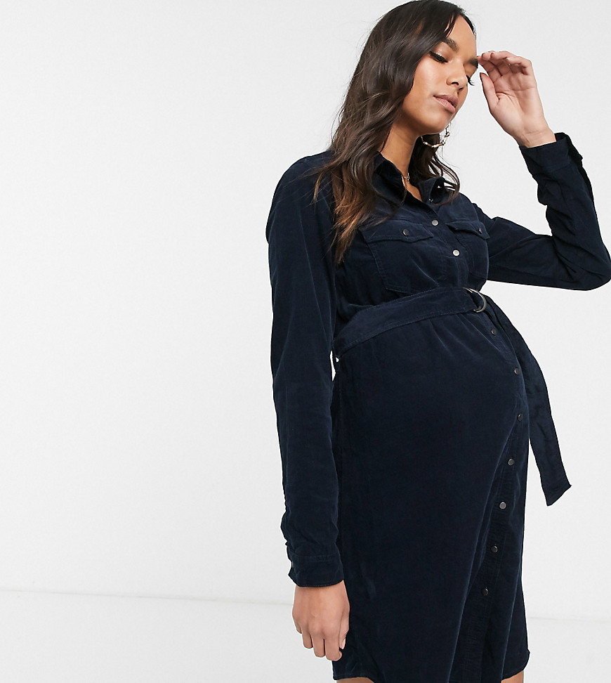 New Look - Maternity - Corduroy overhemdjurk in marineblauw-Zwart