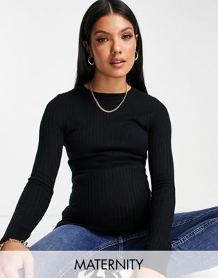 New Look Maternity crew neck fine knit jumper in black