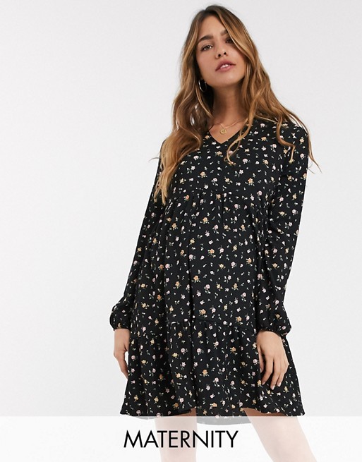 New Look Maternity crinkle smock dress in floral pattern