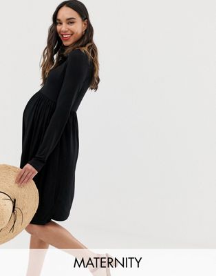 New Look Maternity czarna luźna sukienka ciążowa z długim rękawem | ASOS