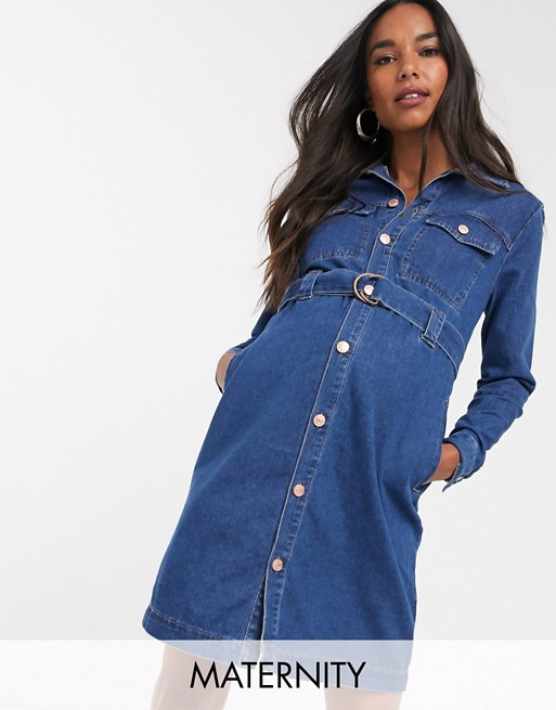 New Look Maternity denim shirt dress in blue