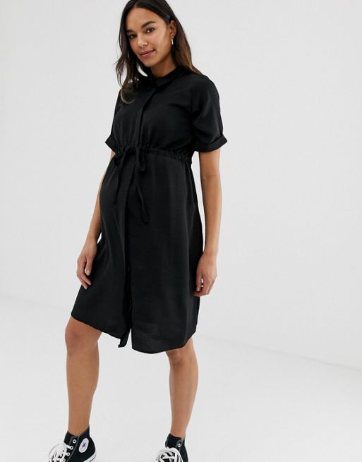New Look Maternity drawstring waist shirt dress in black | ASOS