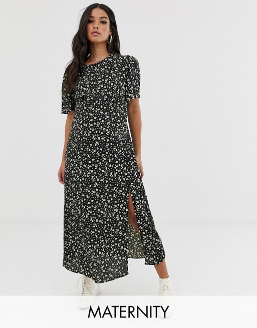 New Look Maternity dress with split in ditsy floral pattern