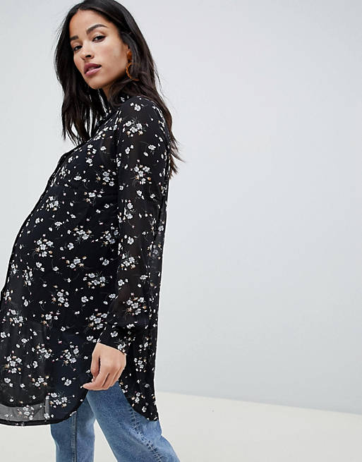 New Look Maternity floral chiffon shirt in black
