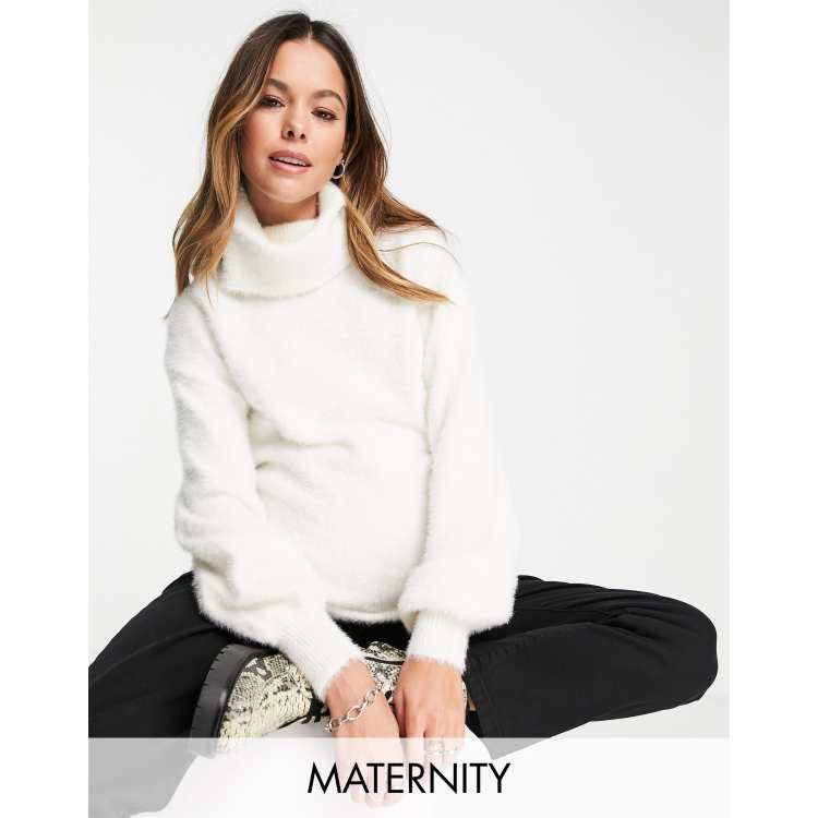 White fluffy roll neck jumper sales