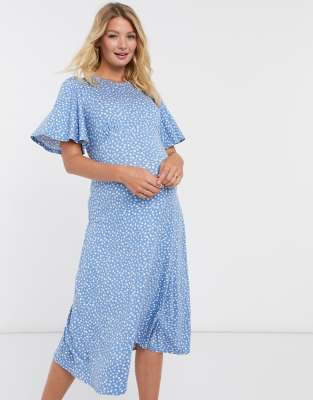 blue spot midi dress