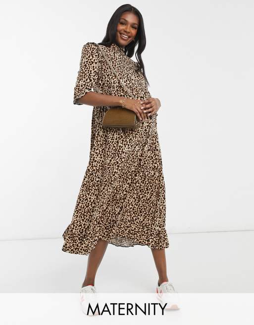 designer himmel mareridt New Look Maternity frill detail midi dress in animal print | Nasscorp