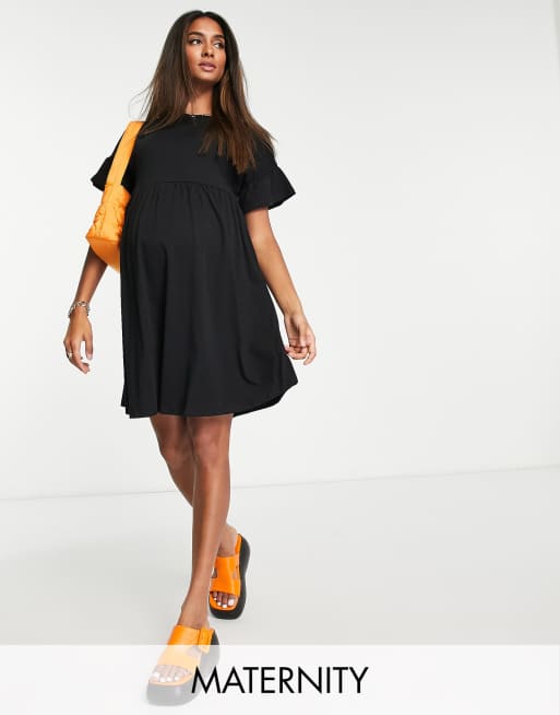 New Look Maternity frill sleeve smock dress in black