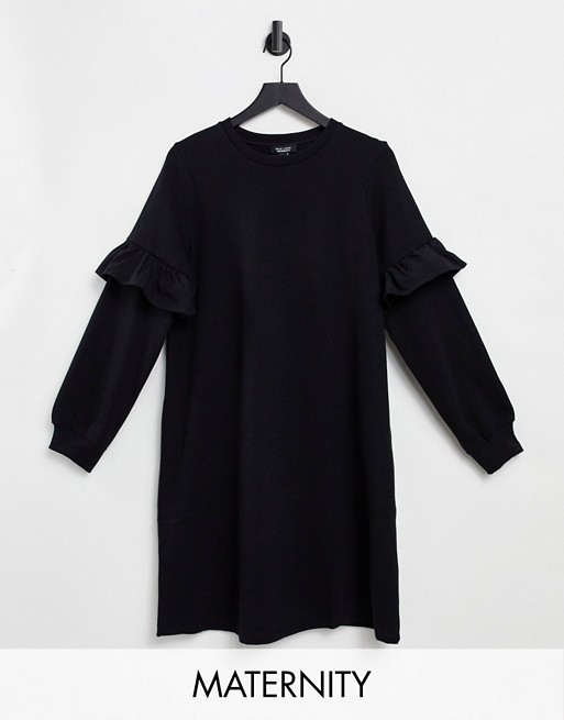New Look Maternity frill sweatshirt dress in black
