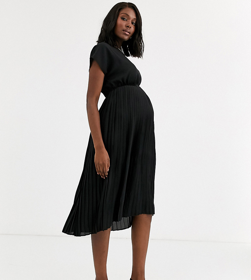 New Look Maternity - Geplooide midi-jurk in zwart
