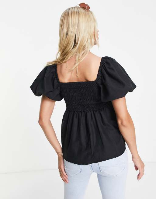 New Look Maternity - Gesmokte blouse met pofmouwen in zwart, 2 van 4