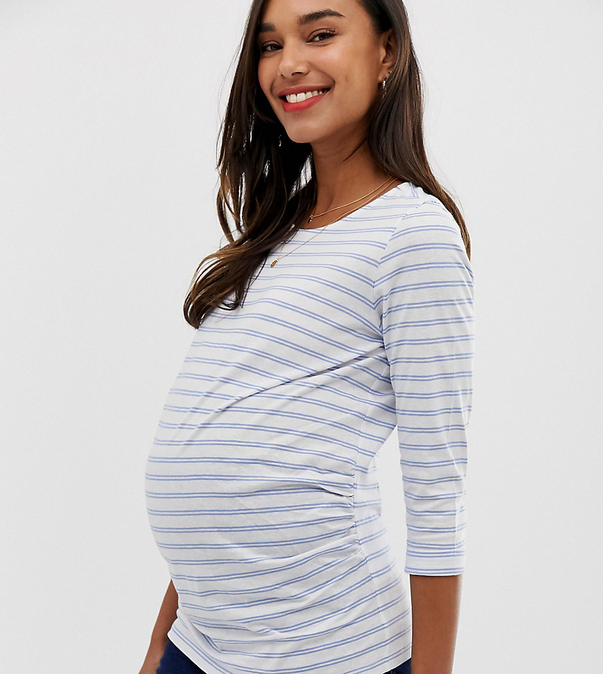 New Look Maternity - Gestreept T-shirt met 3/4 mouwen in blauw