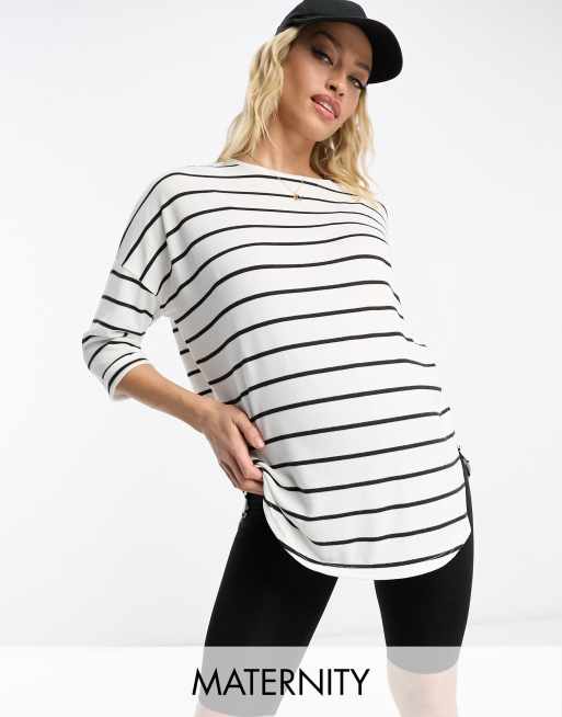 New Look Maternity - Gestreept T-shirt met 3/4 mouwen in zwart en wit